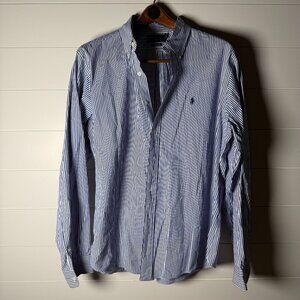 Ralph Lauren Long Sleeve Custom Fit XXL Blue & White Stripe Men's Shirt